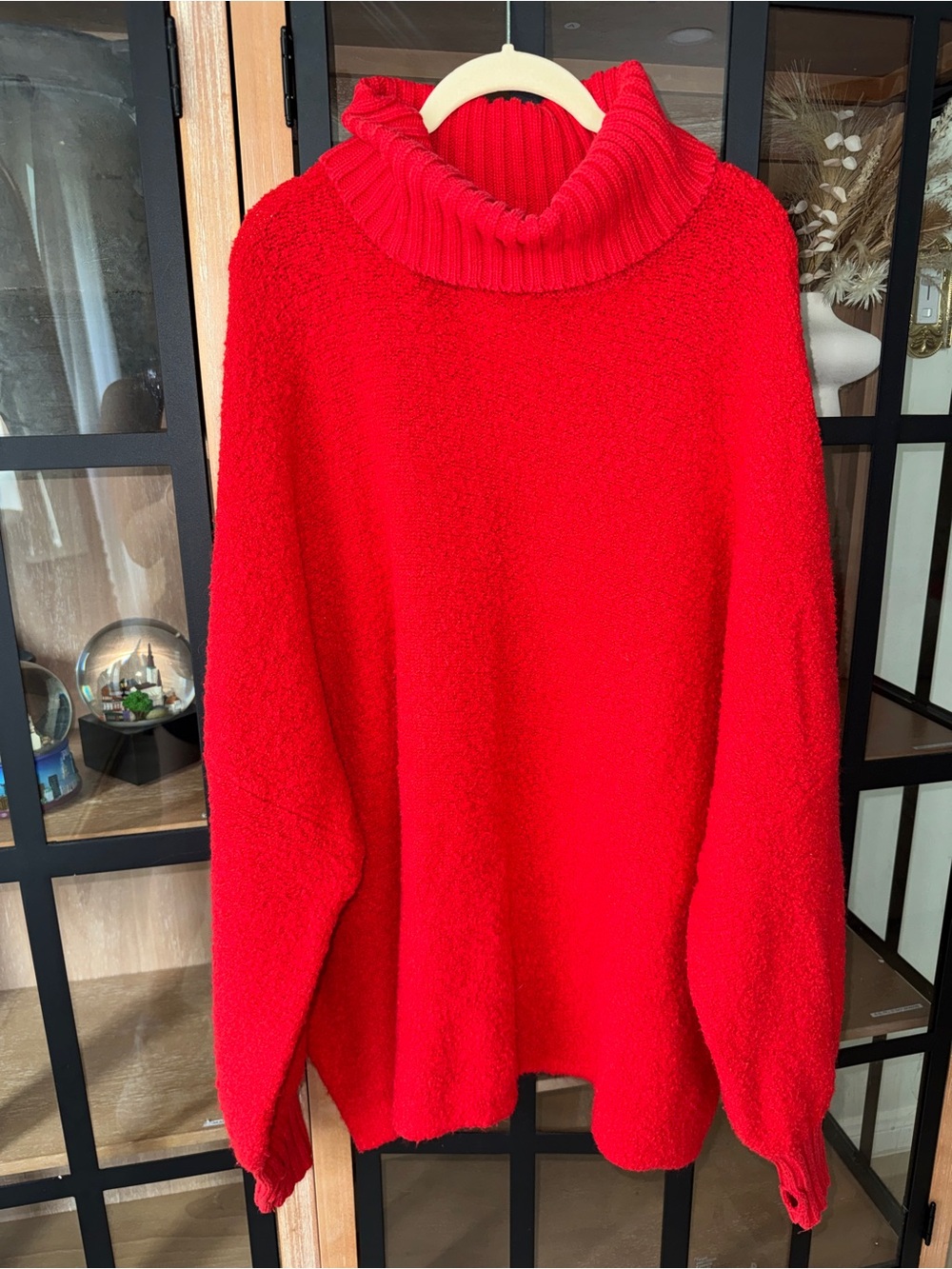 Aerie turtleneck boucle sweater textured red wool oversized rib knit tunic - Picture 6 of 7